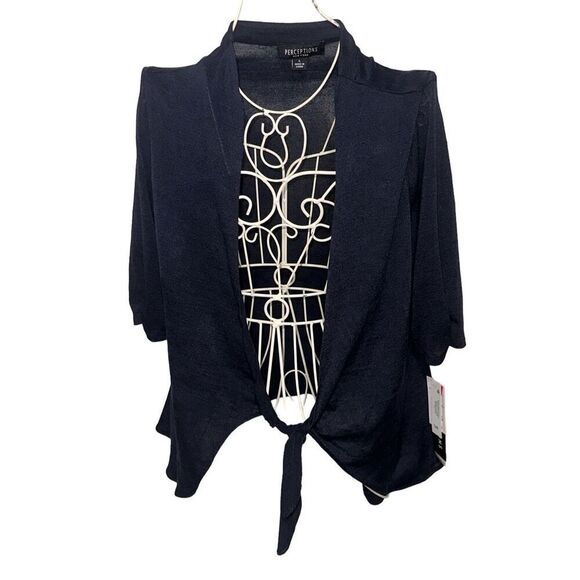 NEW WITH TAGS PERCEPTIONS Womens Tie Front stylish Soft Jacket Classic Navy blue - Picture 2 of 11